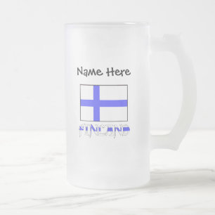 Finland and Finnish Flag Personalised  Frosted Glass Beer Mug