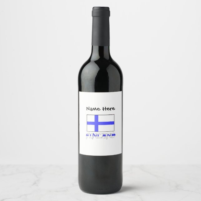 Finland and Finnish Flag Personalised  Wine Label (Front)