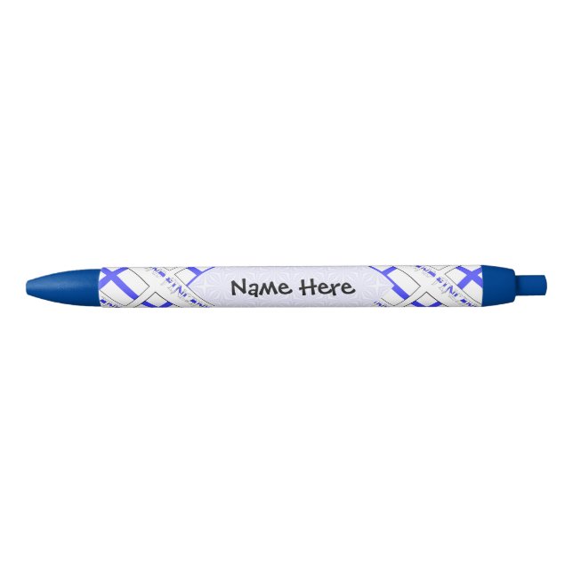 Finland and Finnish Flag Tiled with Your Name Black Ink Pen (Front)
