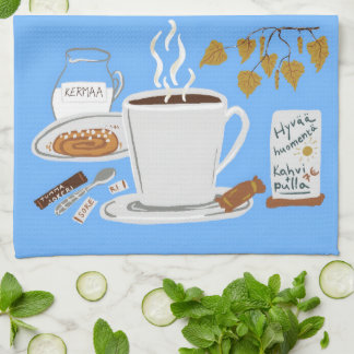 Finland Black Coffee Scandi Fall Illustration Tea Towel