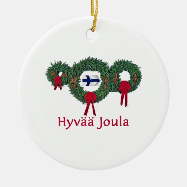 Finland Christmas 2 Ceramic Tree Decoration (Front)