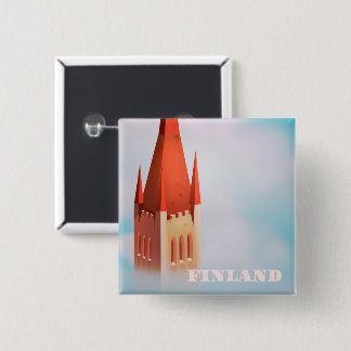 Finland church travel poster 15 cm square badge
