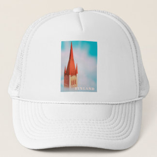 Finland church travel poster trucker hat