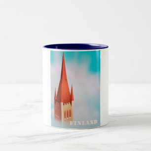Finland church travel poster Two-Tone coffee mug