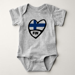 Finland Country Code Flag Heart, FIN Baby Bodysuit
