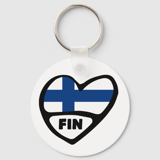 Finland Country Code Flag Heart Keyring, FIN Key Ring (Front)