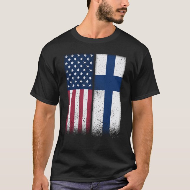 Finland Finnish American Flags Proud USA Finland T-Shirt (Front)