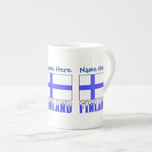 Finland Finnish Flag Blue Personalisation  Bone China Mug (Front Right)