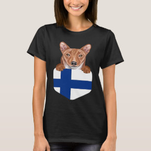 Finland Flag Basenji Dog In Pocket T-Shirt