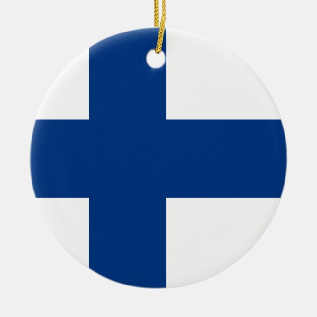 Finland Flag Ceramic Tree Decoration (Front)