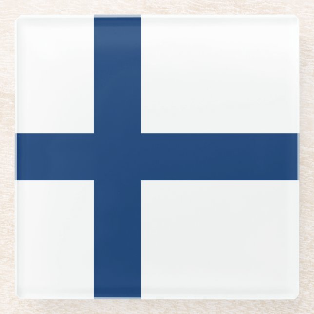 Finland Flag Glass Coaster (Front)