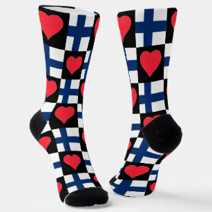 Finland Flag Heart Pattern Fun Finnish Pride Socks