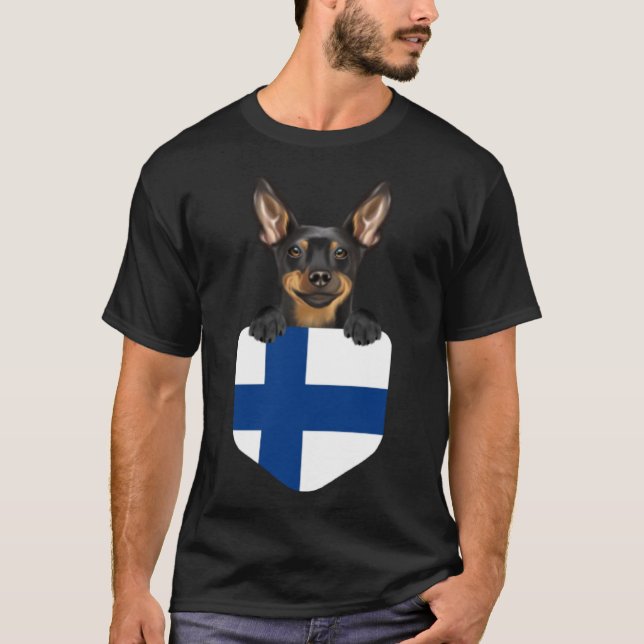 Finland Flag Miniature Pinscher Dog In Pocket T-Shirt (Front)