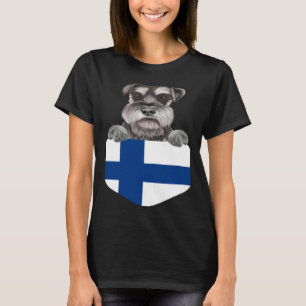 Finland Flag Miniature Schnauzer Dog In Pocket T-Shirt