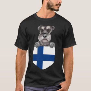 Finland Flag Miniature Schnauzer Dog In Pocket T-Shirt