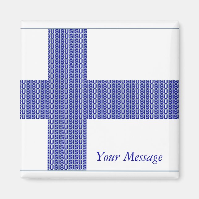 Finland Flag Nordic Blue on White "Sisu"  Magnet (Front)