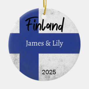 Finland Flag Ornament, Personalised Finland Ceramic Tree Decoration