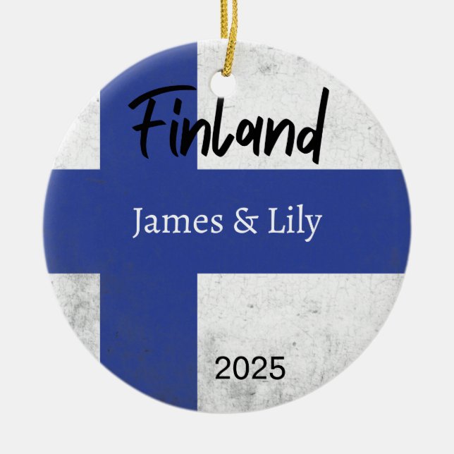 Finland Flag Ornament, Personalised Finland Ceramic Tree Decoration (Front)