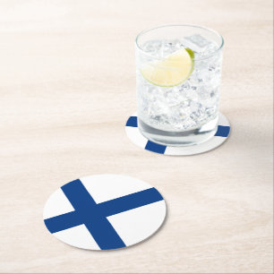 Finland flag round paper coaster