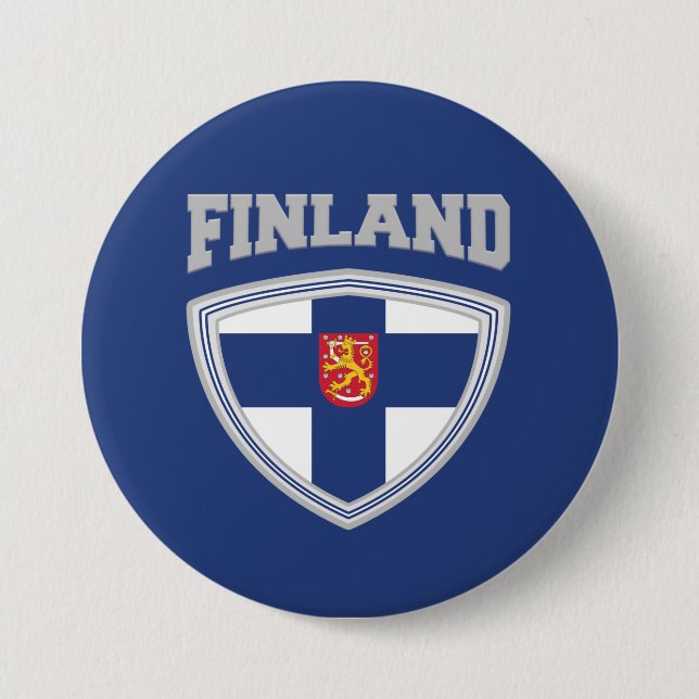 Finland Flag Shield & Emblem 7.5 Cm Round Badge (Front)