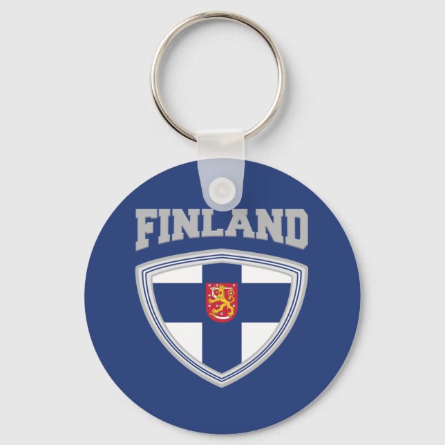 Finland Flag Shield & Emblem Key Ring (Front)