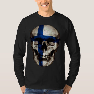 Finland Flag Skull Finnish Roots Proud Patriotic T-Shirt
