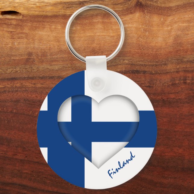 Finland & Heart, Finnish Flag fashion / sport Key Ring (Front)