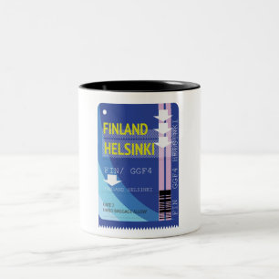 Finland Helsinki travel ticket Two-Tone Coffee Mug