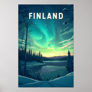 Finland Illustration Travel Art Vintage Poster