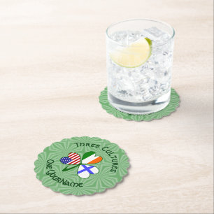 Finland Ireland USA Shamrock Flag Personalised Paper Coaster