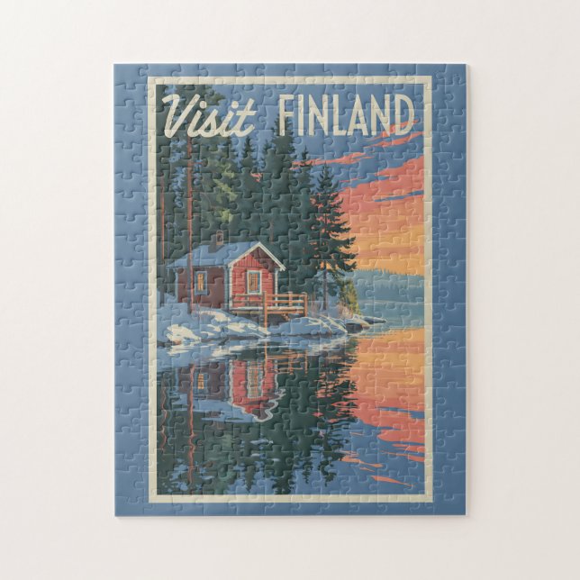 Finland Lake Travel Art Vintage Jigsaw Puzzle (Vertical)