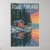 Finland Lake Travel Art Vintage