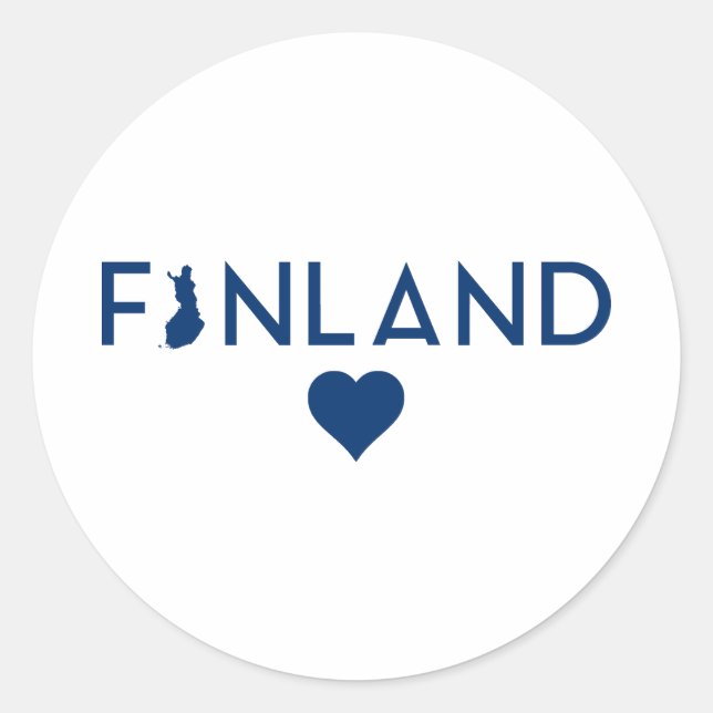 Finland Map and Heart White Blue Classic Round Sticker (Front)