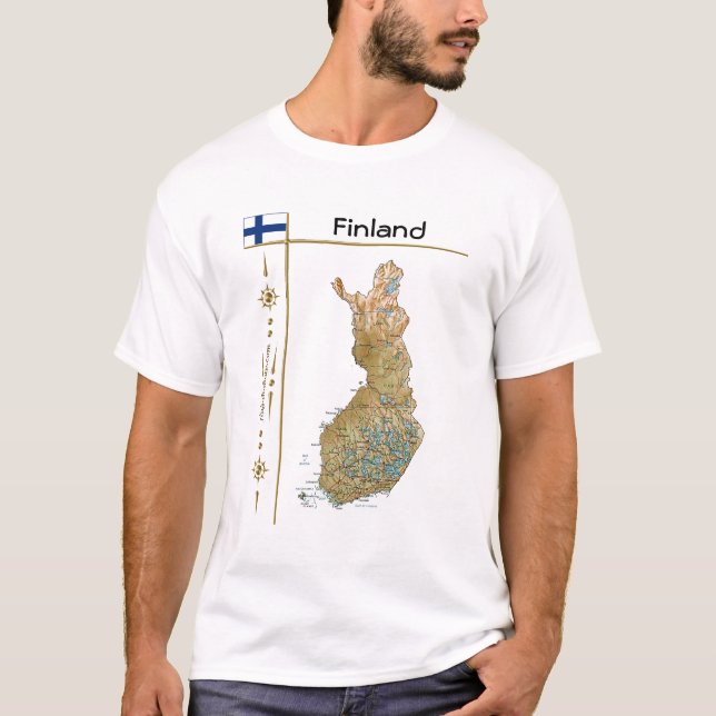 Finland Map + Flag + Title T-Shirt (Front)