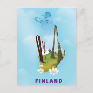 Finland map Illustrated travel poster Postcard