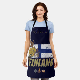Finland moose vintage flag and tent souvenir apron