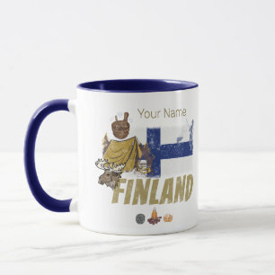 Finland moose vintage flag and tent souvenir mug