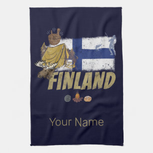 Finland moose vintage flag and tent souvenir tea towel