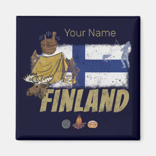 Finland Moose Vintage Flag Tent Retro Souvenir Magnet