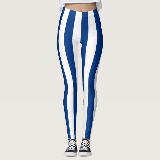 Finland National Flag Colours Vertical Striped Leggings (Front)