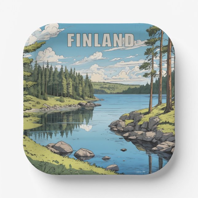 Finland Nature Illustration Paper Plate (Front)