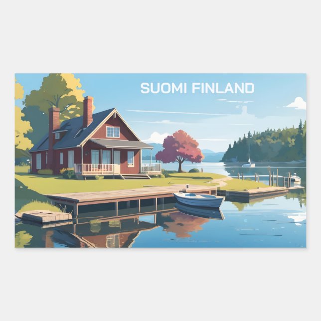 Finland Nature Illustration Rectangular Sticker (Front)