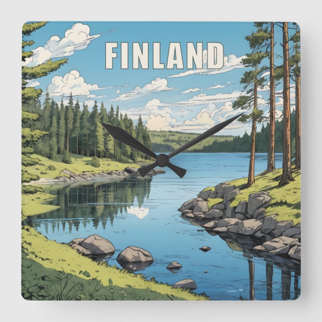 Finland Nature Illustration Square Wall Clock (Front)