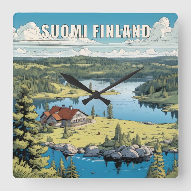 Finland Nature Illustration Square Wall Clock (Front)