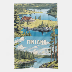 Finland Nature Illustration Tea Towel