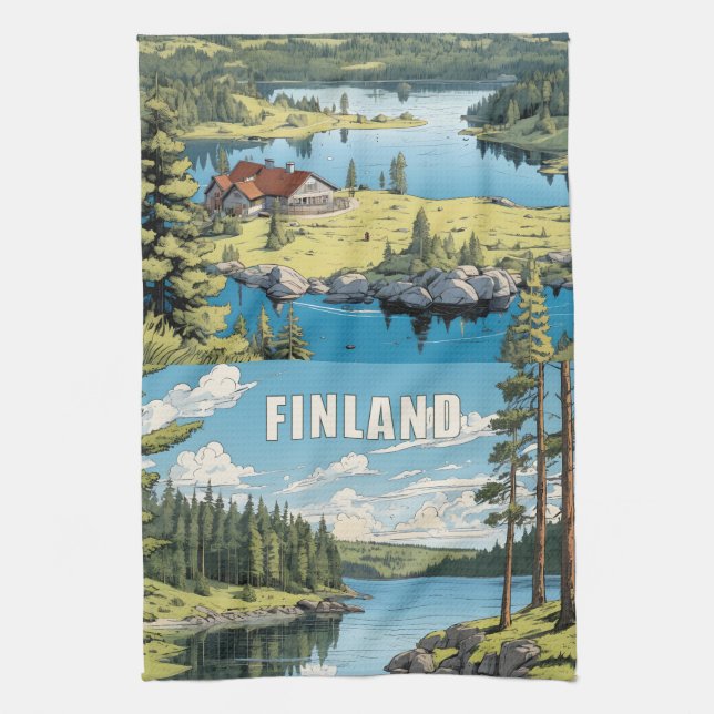 Finland Nature Illustration Tea Towel (Vertical)