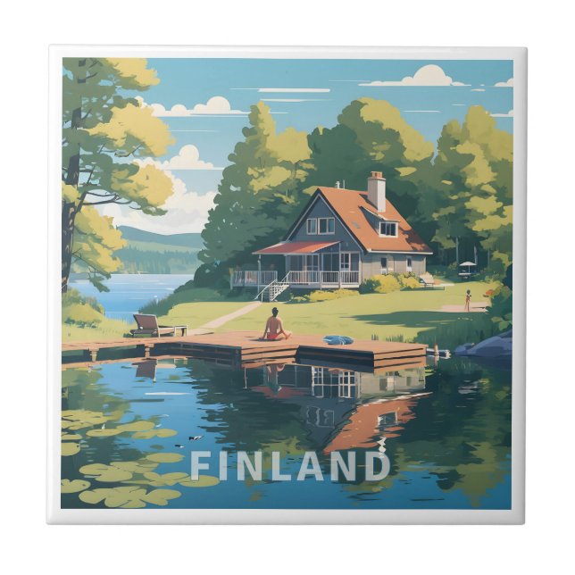 Finland Nature Illustration Tile (Front)