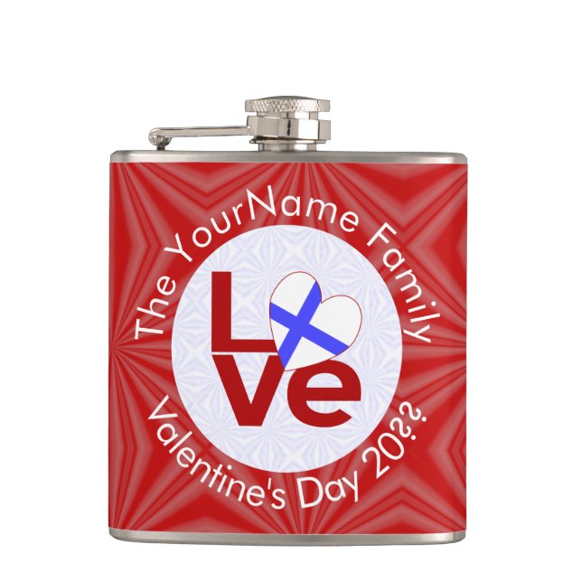 Finland Red LOVE Flag Personalised  Hip Flask (Front)
