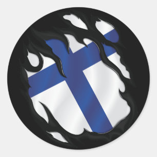 Finland Ripped Flag Classic Round Sticker