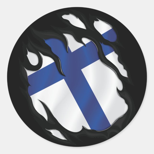Finland Ripped Flag Classic Round Sticker (Front)